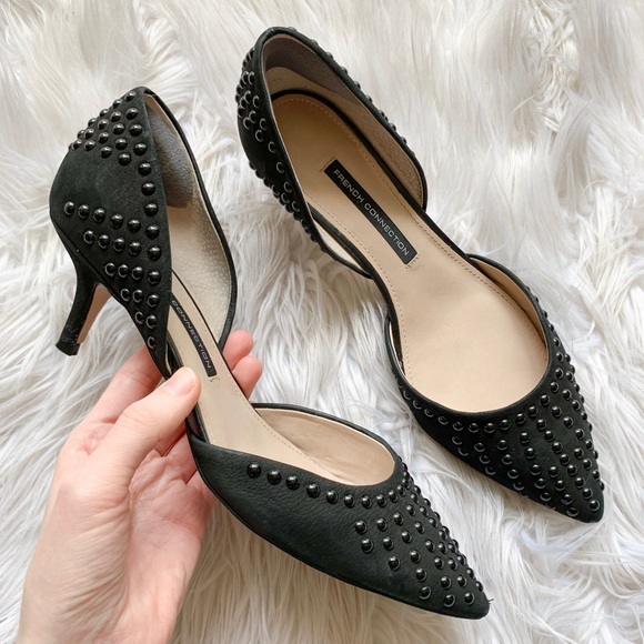 French Connection Shoes - FrenchConnection Efina Leather Studded Kitten Heel